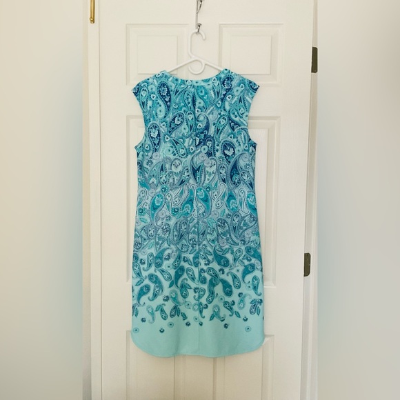 Talbots Dress Sleeveless Aqua Blue Paisley Soft Stretch Womens Small - Picture 2 of 6
